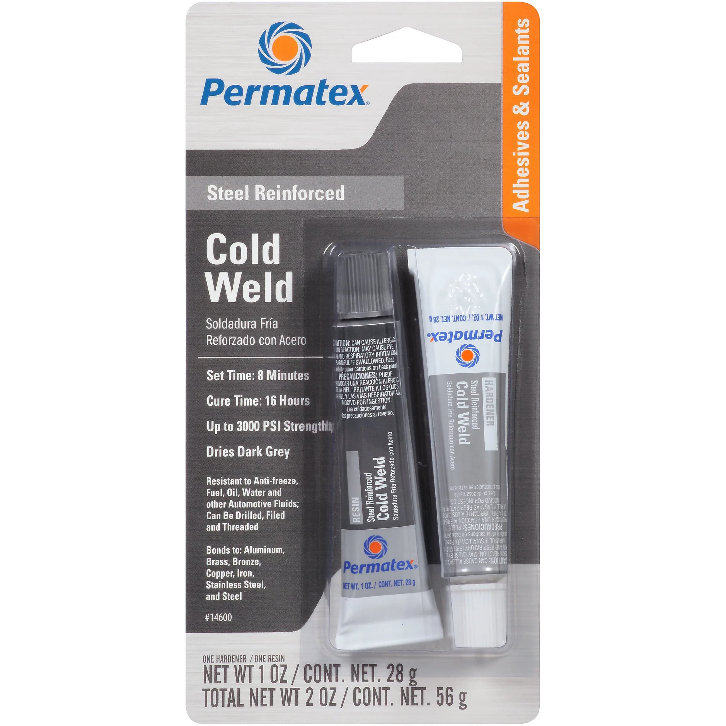 Permatex Cold Weld Bonding Compound 2x1 oz. Tubes | 3000 PSI Steel Shear Strength, Drills, Paints, Sands