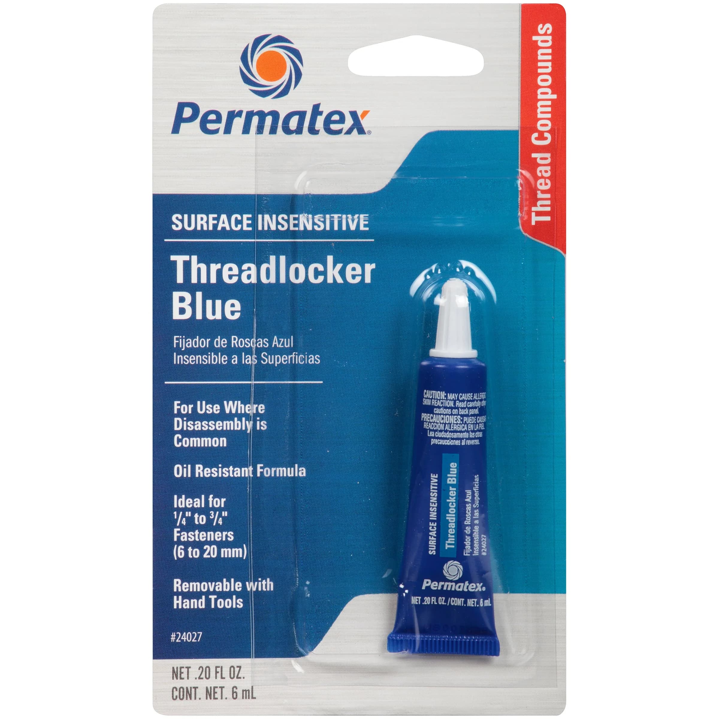 Permatex Surface Insensitive Threadlocker Blue 6 ml Pack of 6 | Medium Strength Lock & Seal for Bolts & Nuts — 6 ml