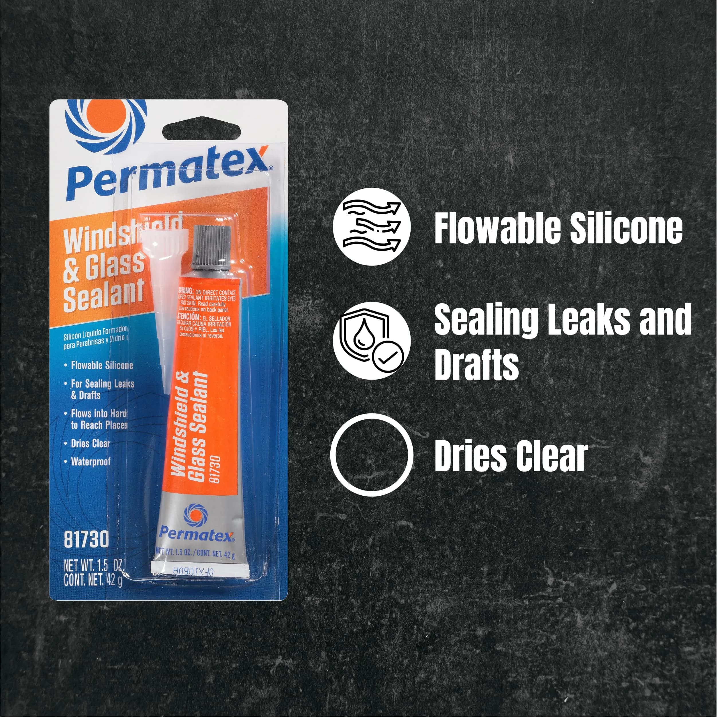 Permatex Flowable Silicone Windshield and Glass Sealer 18 fl oz (Pack of 12) | Seals Leaks in Hard-to-Reach Areas - view 2
