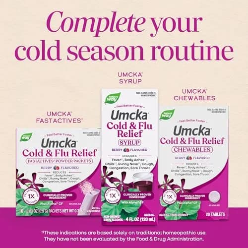 Nature's Way Umcka Cold & Flu Relief FastActives Berry 60 Count (1.8 oz) | Homeopathic Medicine for Cold & Flu Symptoms thumbnail 8