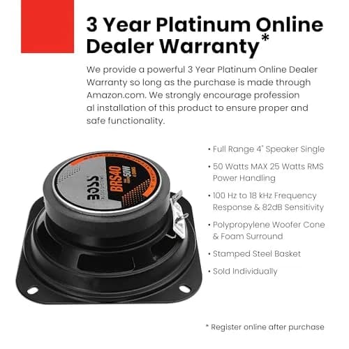 BOSS Audio Systems BRS40 4 Inch Car Door Speaker, 50 Watts Max (10.3 cm) thumbnail 2