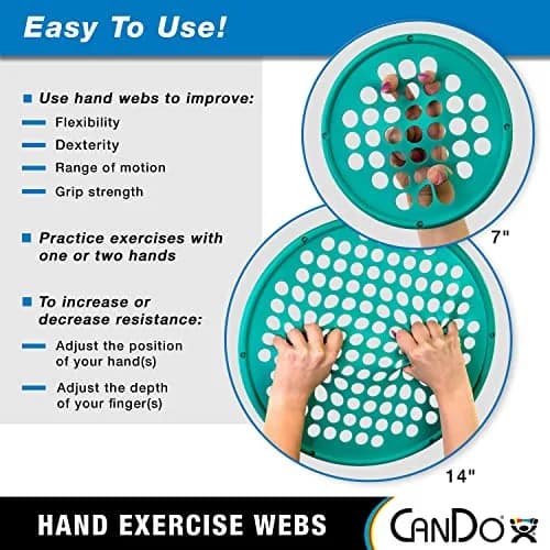 CanDo Hand Exercise Webs for Physical Therapy, Grip Strengthening, and Hand, Finger, Wrist Resistance Workouts, Portable Size, Latex Free, 14" Diameter (XX-Light) thumbnail 4