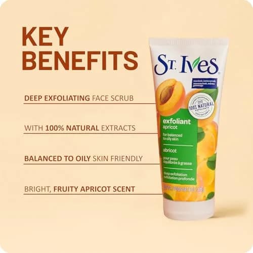 St. Ives Fresh Skin Apricot Facial Scrub 6 oz (170 ml) | Exfoliates for Balanced to Oily Skin thumbnail 3