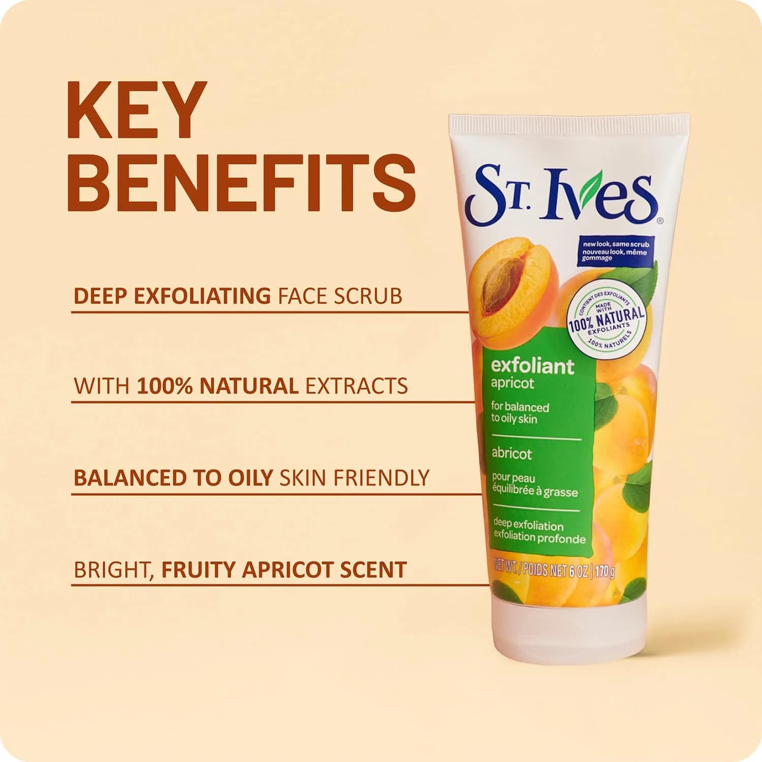 St. Ives Fresh Skin Apricot Facial Scrub 6 oz (170 ml) | Exfoliates for Balanced to Oily Skin - view 3
