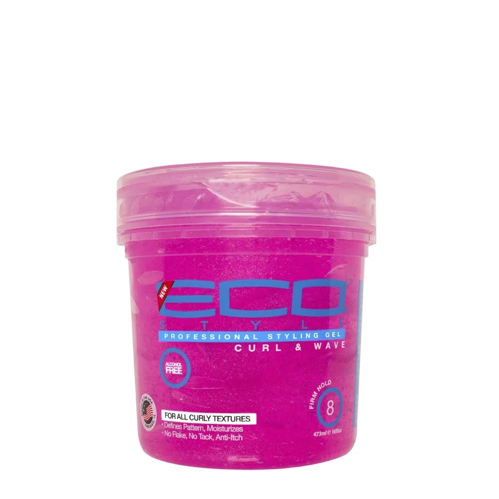 Eco Style Curl & Wave Hair Gel - Alcohol-Free, Anti-Itch Formula - Perfect Hold for Wavy Hair - 475ml (16 Oz) — Pink