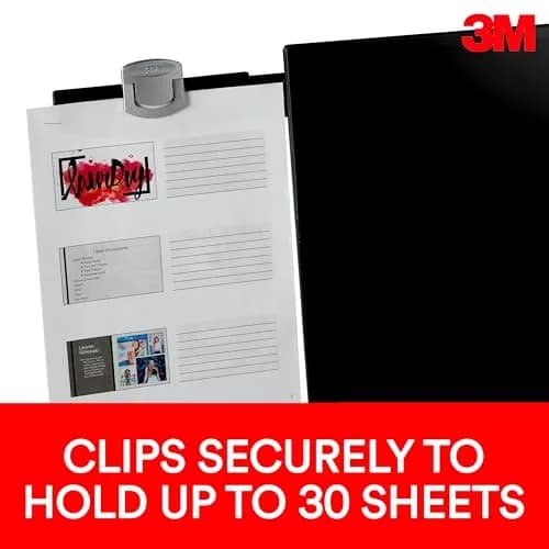 3M Monitor Document Clip with Command Adhesive, Black, 2.6cm (0.75 in) | Holds 30 Sheets thumbnail 3