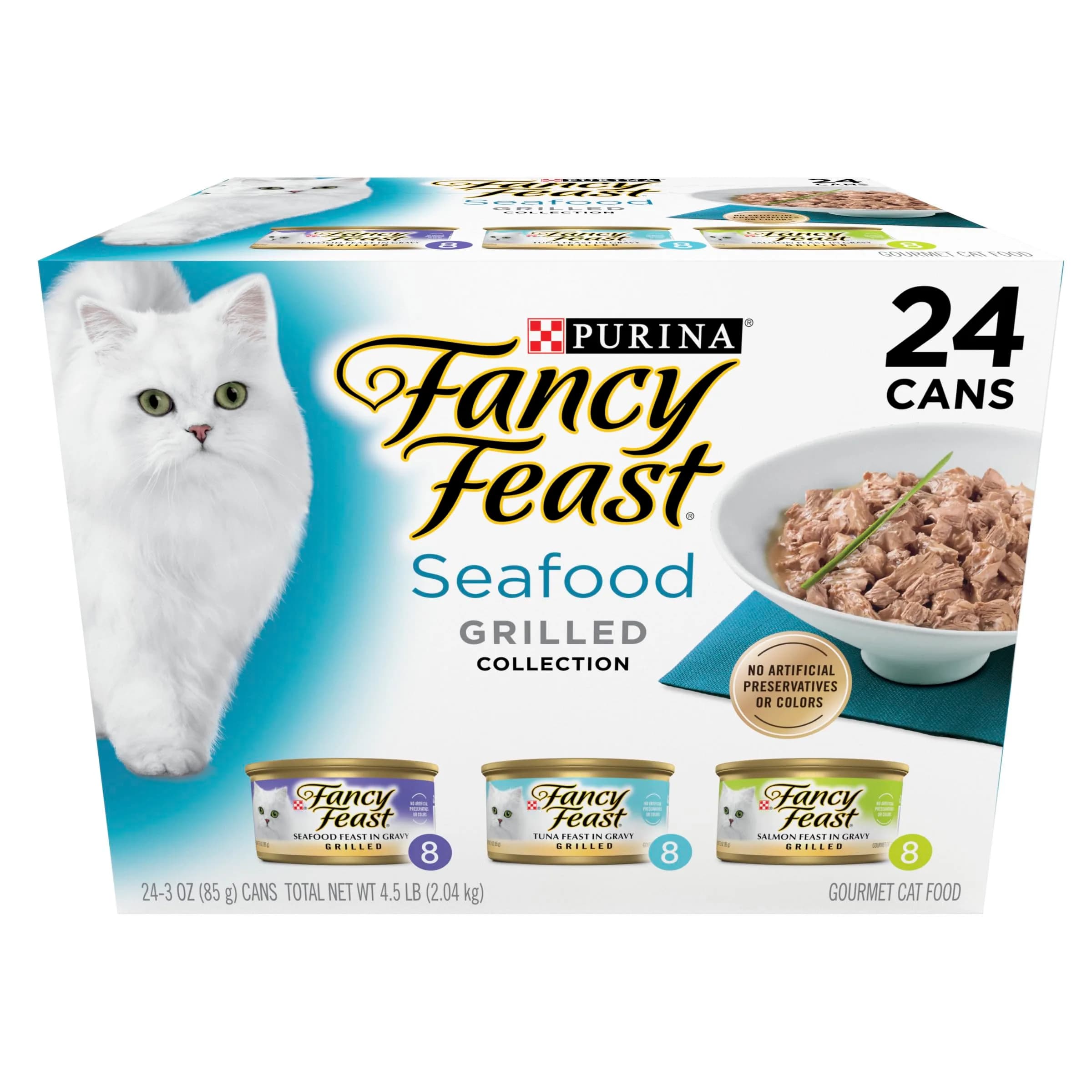 Purina Fancy Feast Grilled Seafood Wet Cat Food 3 oz Cans (24-Pack) | Variety Pack with Real Seafood in Savory Gravy — 3 Ounce