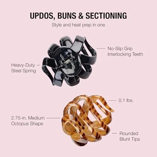 Scunci by Conair Black & Tortoise Octopus Claw Clips 2 Count | Strong Hold for Thick Hair thumbnail 4
