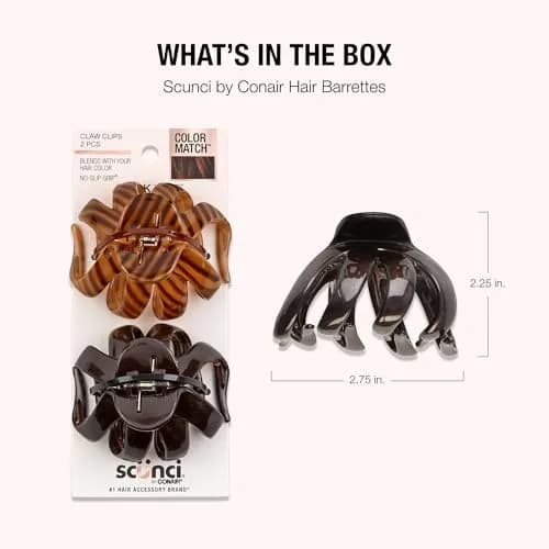 Scunci by Conair Black & Tortoise Octopus Claw Clips 2 Count | Strong Hold for Thick Hair thumbnail 7