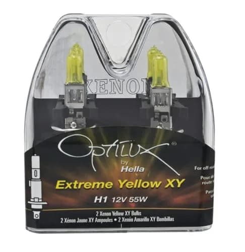 HELLA Optilux XY Series H1 Xenon Yellow Halogen Bulbs, 12V, 55W 2 Pack | Enhanced Visibility for All Conditions thumbnail 2
