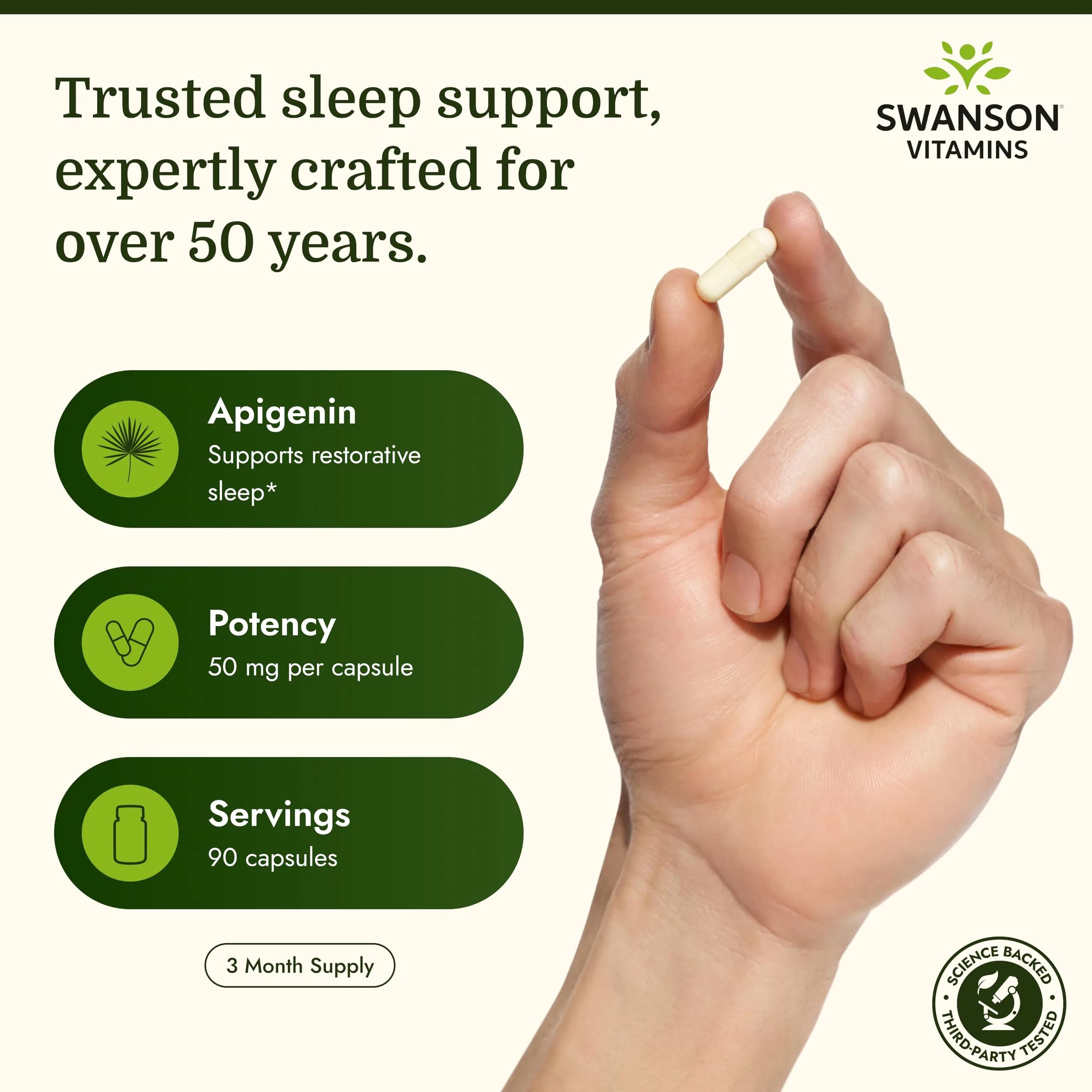 Swanson Apigenin Sleep & Relaxation Supplement 50 mg (90 Capsules) | Natural Support for Stress Response & Cellular Health - view 3