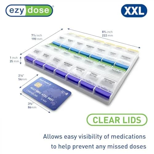Ezy Dose Weekly Pill Organizer 4x a Day, 7-Day, 2XL | Large Compartments for Meds & Vitamins thumbnail 2