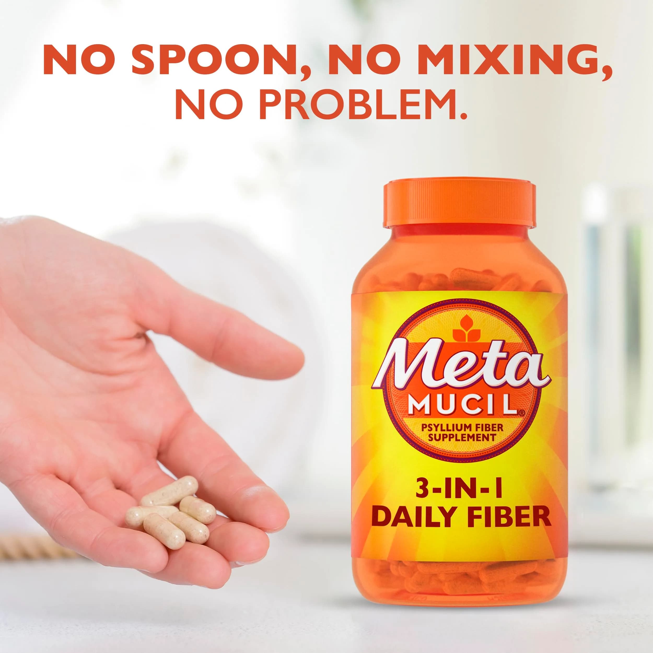 Metamucil Psyllium Husk Fiber Capsules, 300 Count | USA-Sourced Digestive Health Supplement thumbnail 4