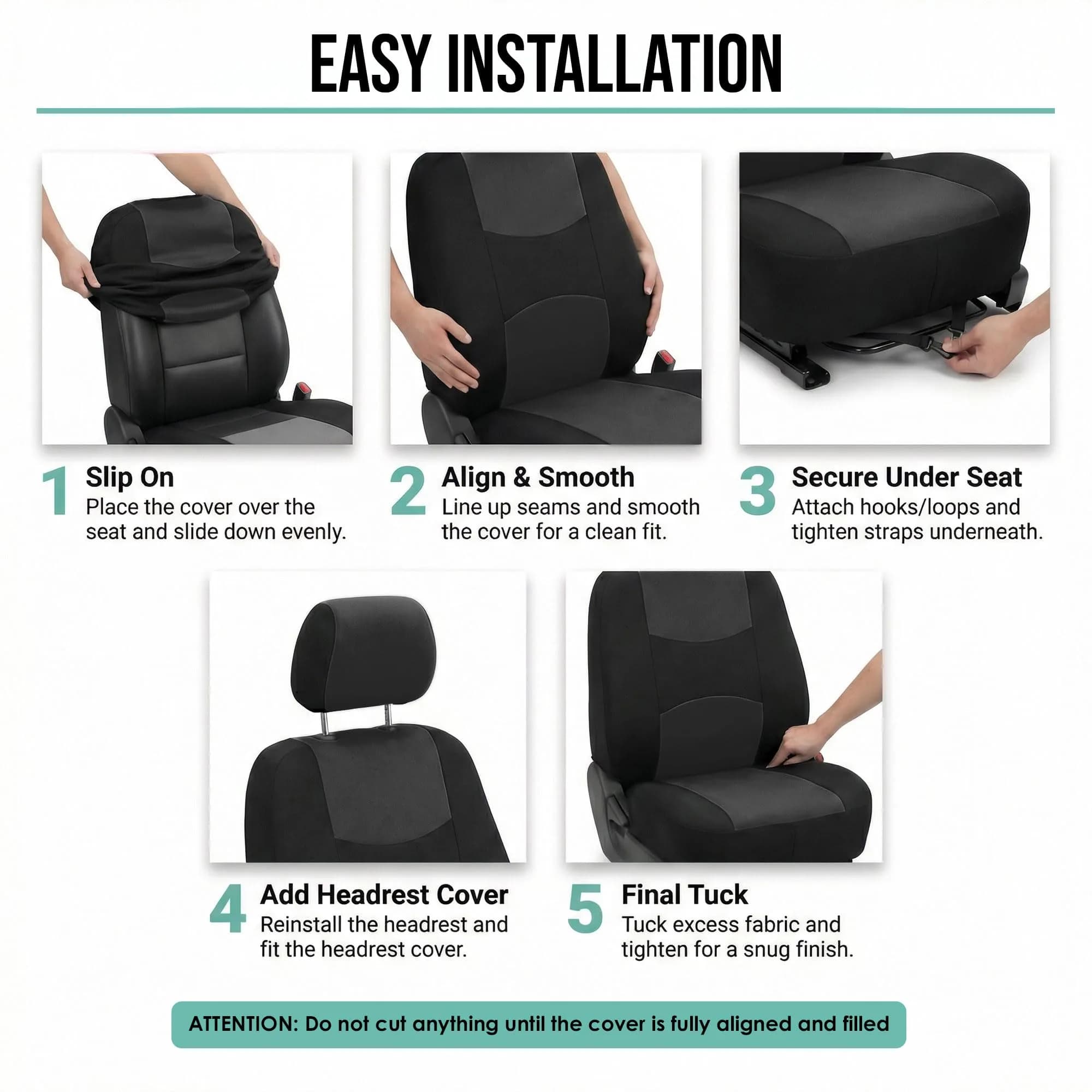 FH Group Full Set Cloth Car Seat Covers Black | Universal Fit Automotive Seat Covers for SUV, Sedan, Van - view 6