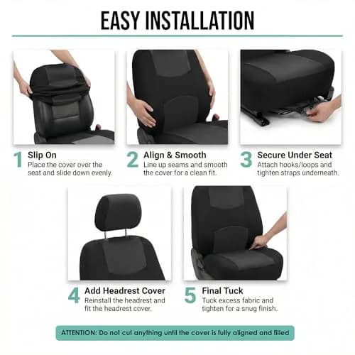 FH Group Full Set Cloth Car Seat Covers Black | Universal Fit Automotive Seat Covers for SUV, Sedan, Van thumbnail 6