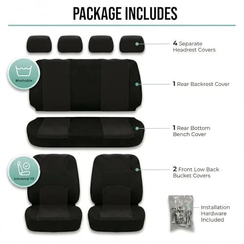 FH Group Full Set Cloth Car Seat Covers Black | Universal Fit Automotive Seat Covers for SUV, Sedan, Van thumbnail 7