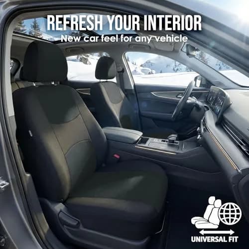 FH Group Full Set Cloth Car Seat Covers Black | Universal Fit Automotive Seat Covers for SUV, Sedan, Van thumbnail 2
