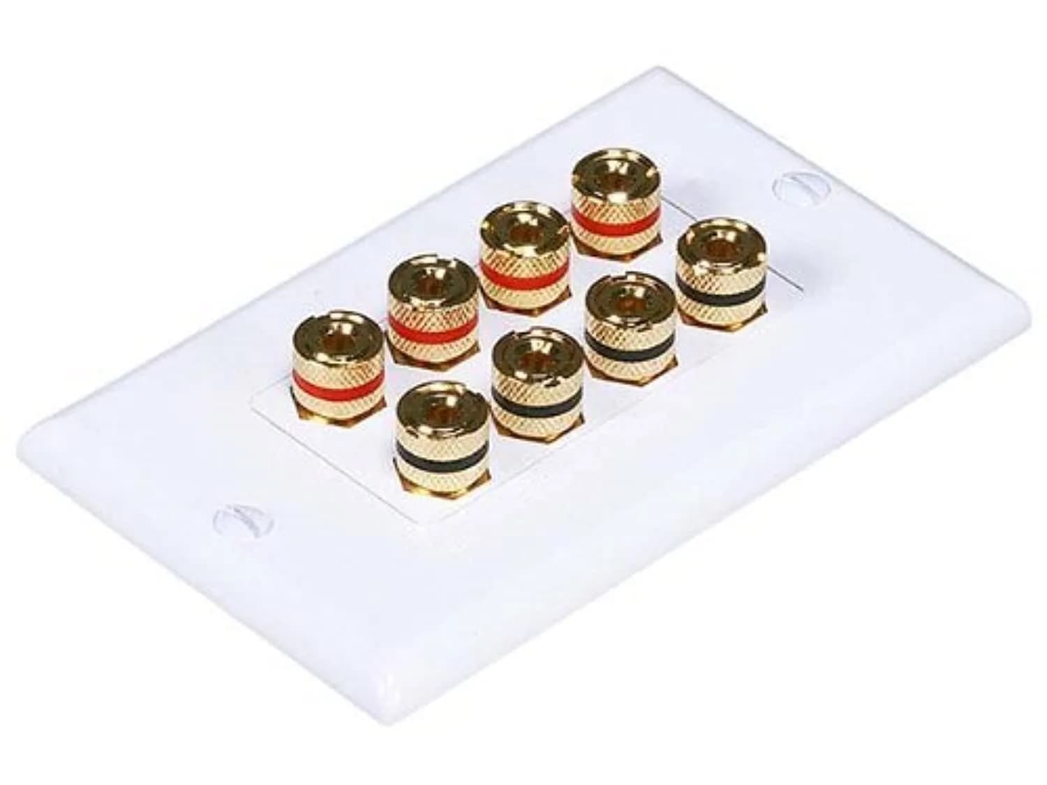 Monoprice Wall Plate for 4 Speakers | Gold Binding Posts, White, 2-Piece (70-120c)