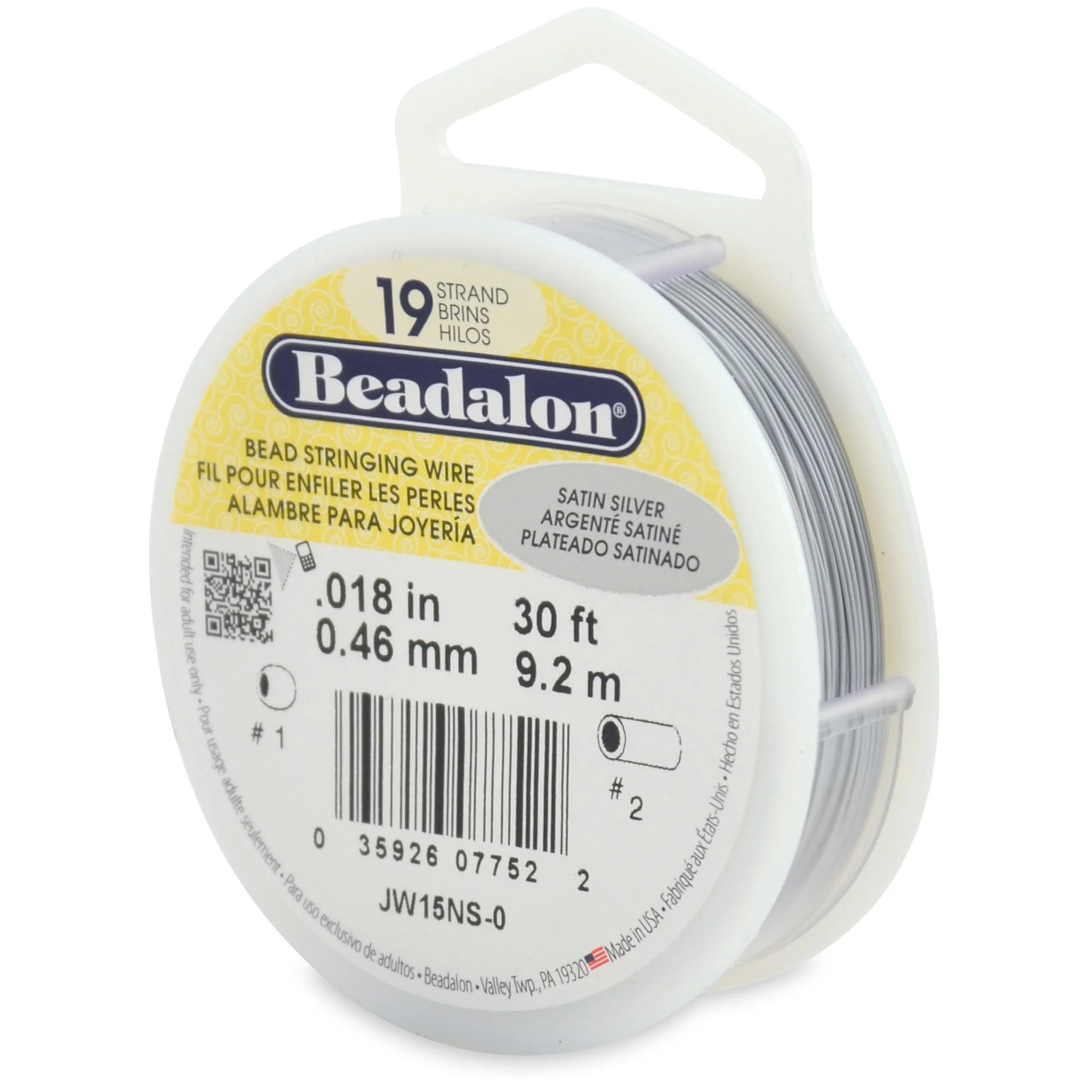 Beadalon 19-Strand Bead Stringing Wire 0.40 mm | Satin Silver, 30 Feet, Flexible & Durable — Sat. Silver