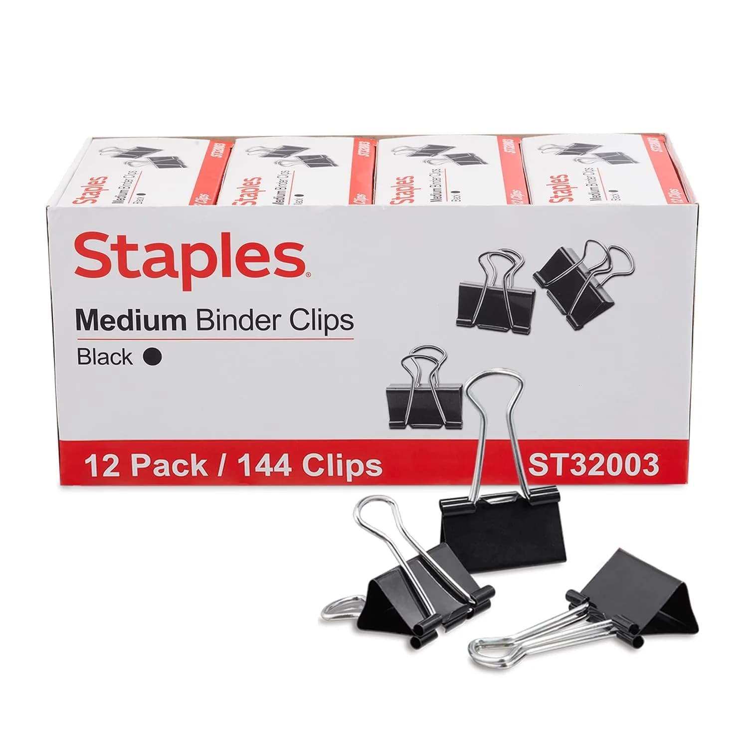 Staples Medium Binder Clips 0.63 Inch Capacity Black 144 Pack | Sturdy Steel Construction for Office & School - main product image