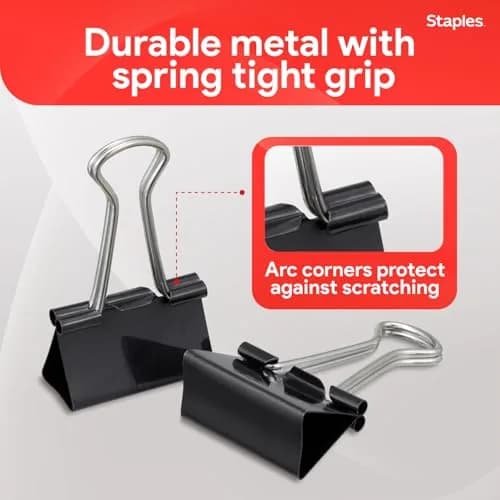 Staples Medium Binder Clips 0.63 Inch Capacity Black 144 Pack | Sturdy Steel Construction for Office & School thumbnail 4