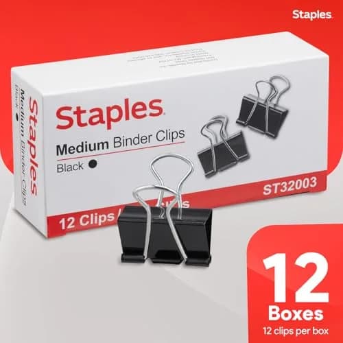 Staples Medium Binder Clips 0.63 Inch Capacity Black 144 Pack | Sturdy Steel Construction for Office & School thumbnail 5