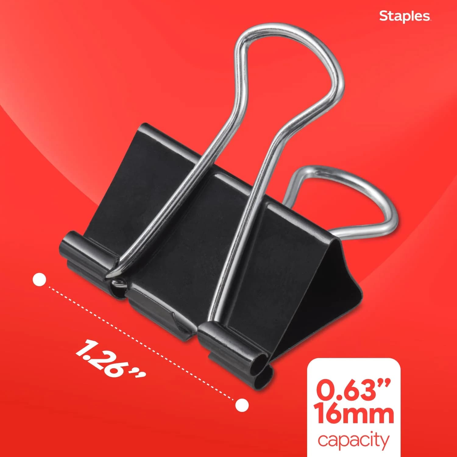 Staples Medium Binder Clips 0.63 Inch Capacity Black 144 Pack | Sturdy Steel Construction for Office & School - view 3