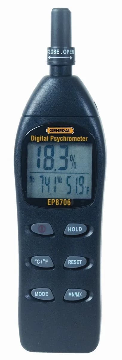 General Tools EP8706 Digital Psychrometer - Black | Accurate Temp & Humidity Measurement