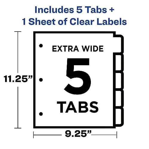 Avery Index Maker Clear Label Dividers, 5-Tab, Extra Wide, 1 Set | Organize Reports & Presentations thumbnail 3