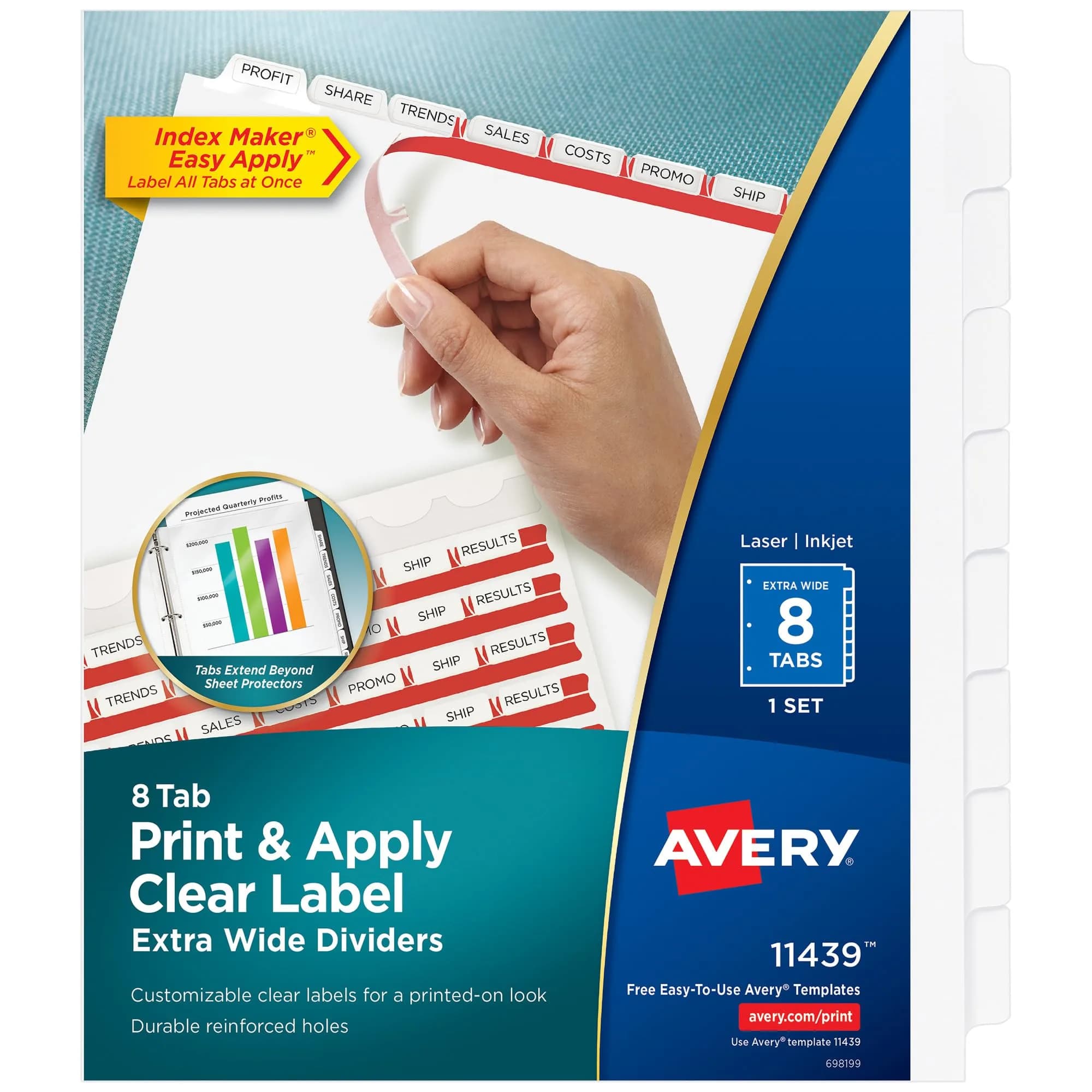 Avery Index Maker Clear Label Dividers, 8-Tab, Extra Wide, 1 Set | Organize Reports & Presentations with Easy Apply Labels - main product image