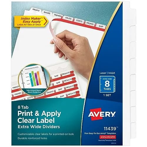 Avery Index Maker Clear Label Dividers, 8-Tab, Extra Wide, 1 Set | Organize Reports & Presentations with Easy Apply Labels thumbnail 1