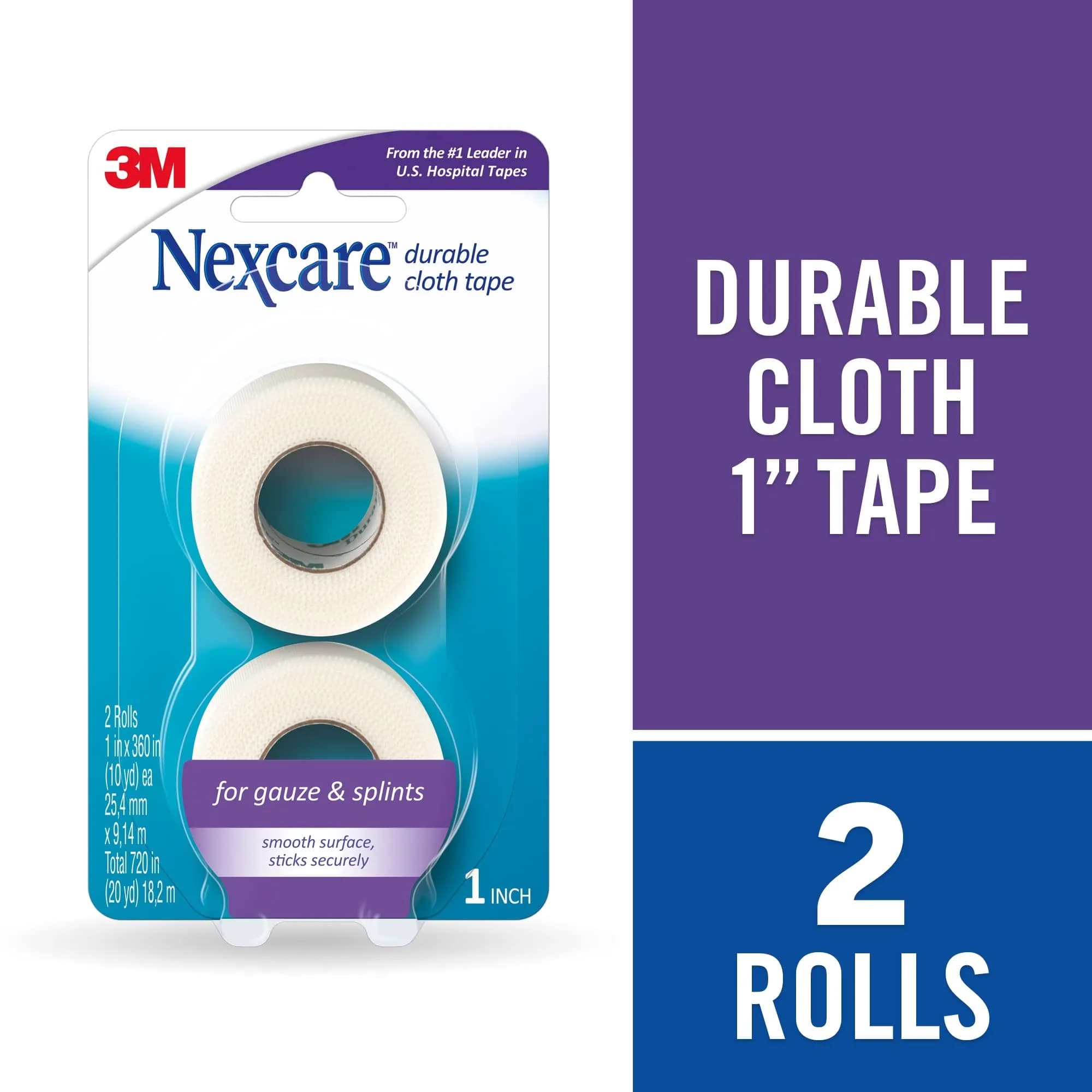 Nexcare Durable Cloth Tape 2.54 cm (1 in) x 27.4 m (10 Yds) Rolls | Strong Adhesive for Bulky Dressings - view 2