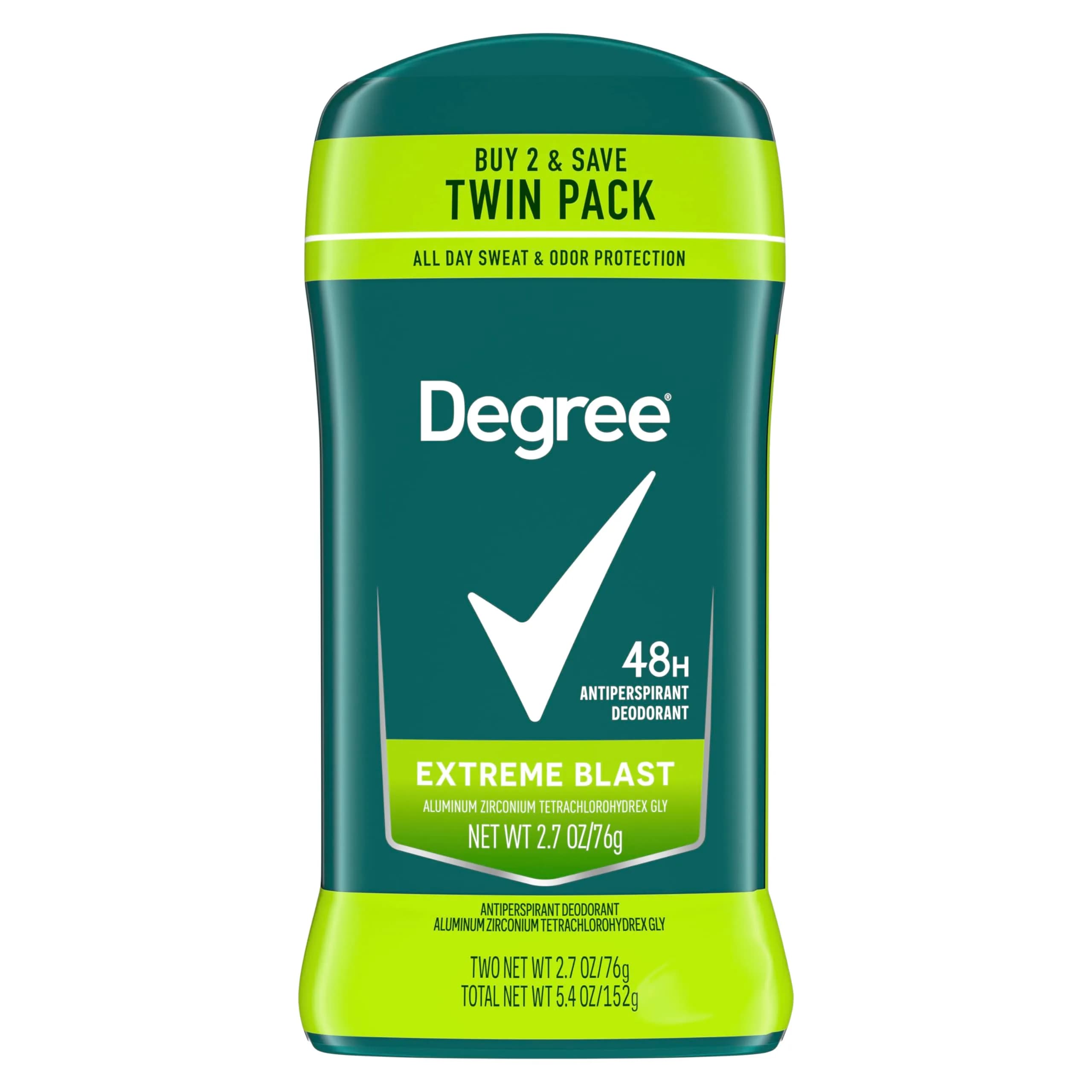 Degree Men Original Protection Antiperspirant Deodorant Extreme Blast Twin Pack 5.4 oz (153 g) | 48-Hour Sweat and Odor Protection - main product image
