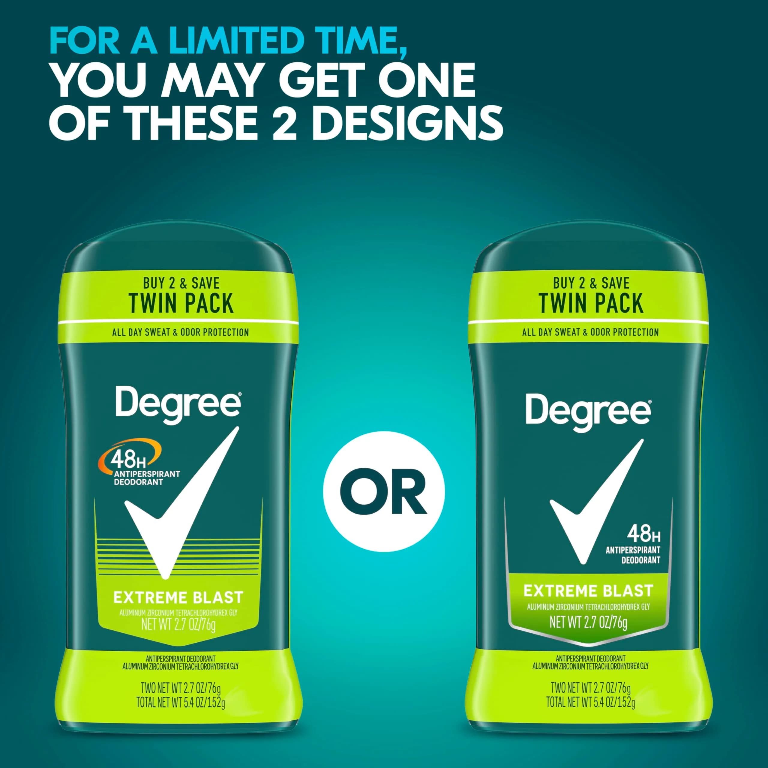 Degree Men Original Protection Antiperspirant Deodorant Extreme Blast Twin Pack 5.4 oz (153 g) | 48-Hour Sweat and Odor Protection - view 2