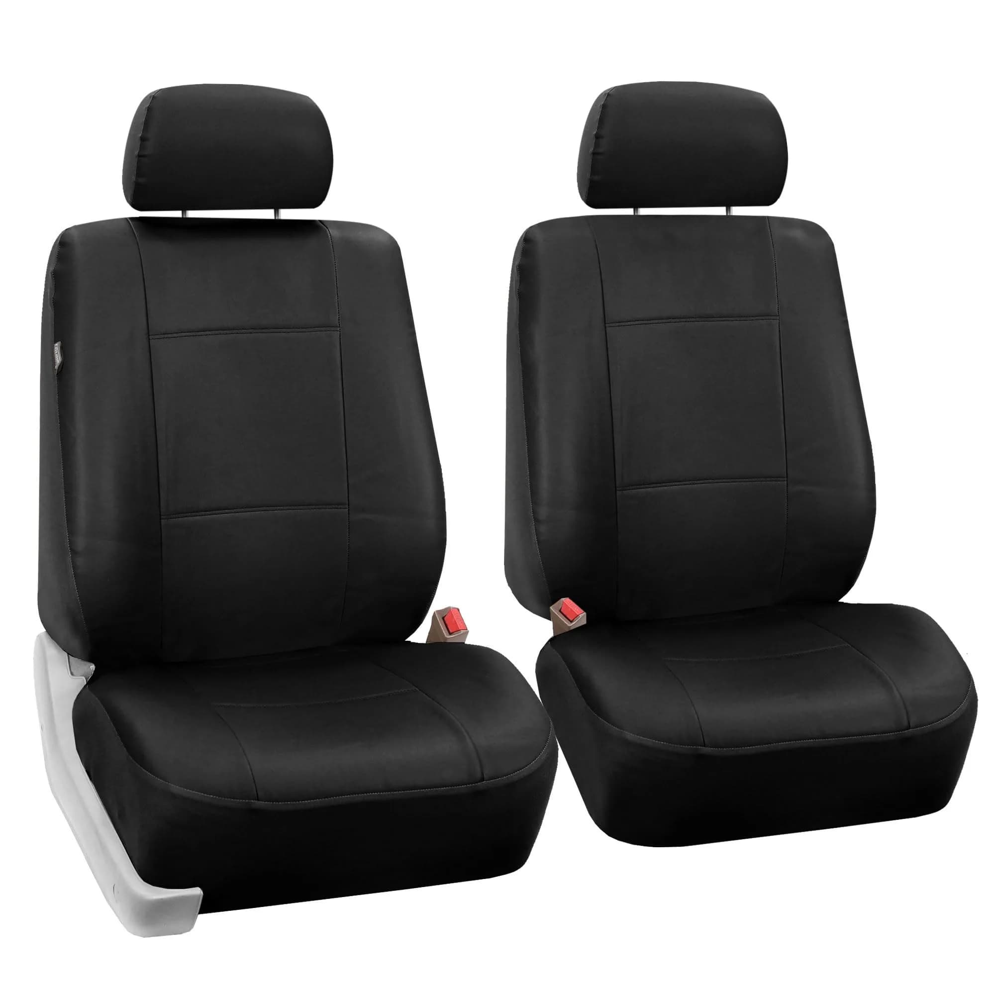 FH Group Front Set PU Leather Car Seat Covers for Low Back Seat with Removable Headrest | Universal Fit & Airbag Compatible, Black