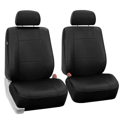 FH Group Front Set PU Leather Car Seat Covers for Low Back Seat with Removable Headrest | Universal Fit & Airbag Compatible, Black thumbnail 1