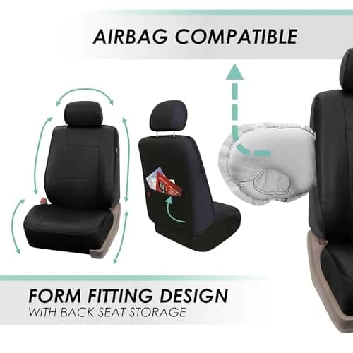 FH Group Front Set PU Leather Car Seat Covers for Low Back Seat with Removable Headrest | Universal Fit & Airbag Compatible, Black thumbnail 5