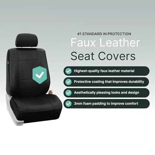 FH Group Front Set PU Leather Car Seat Covers for Low Back Seat with Removable Headrest | Universal Fit & Airbag Compatible, Black thumbnail 7