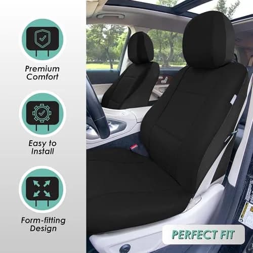 FH Group Front Set PU Leather Car Seat Covers for Low Back Seat with Removable Headrest | Universal Fit & Airbag Compatible, Black thumbnail 3