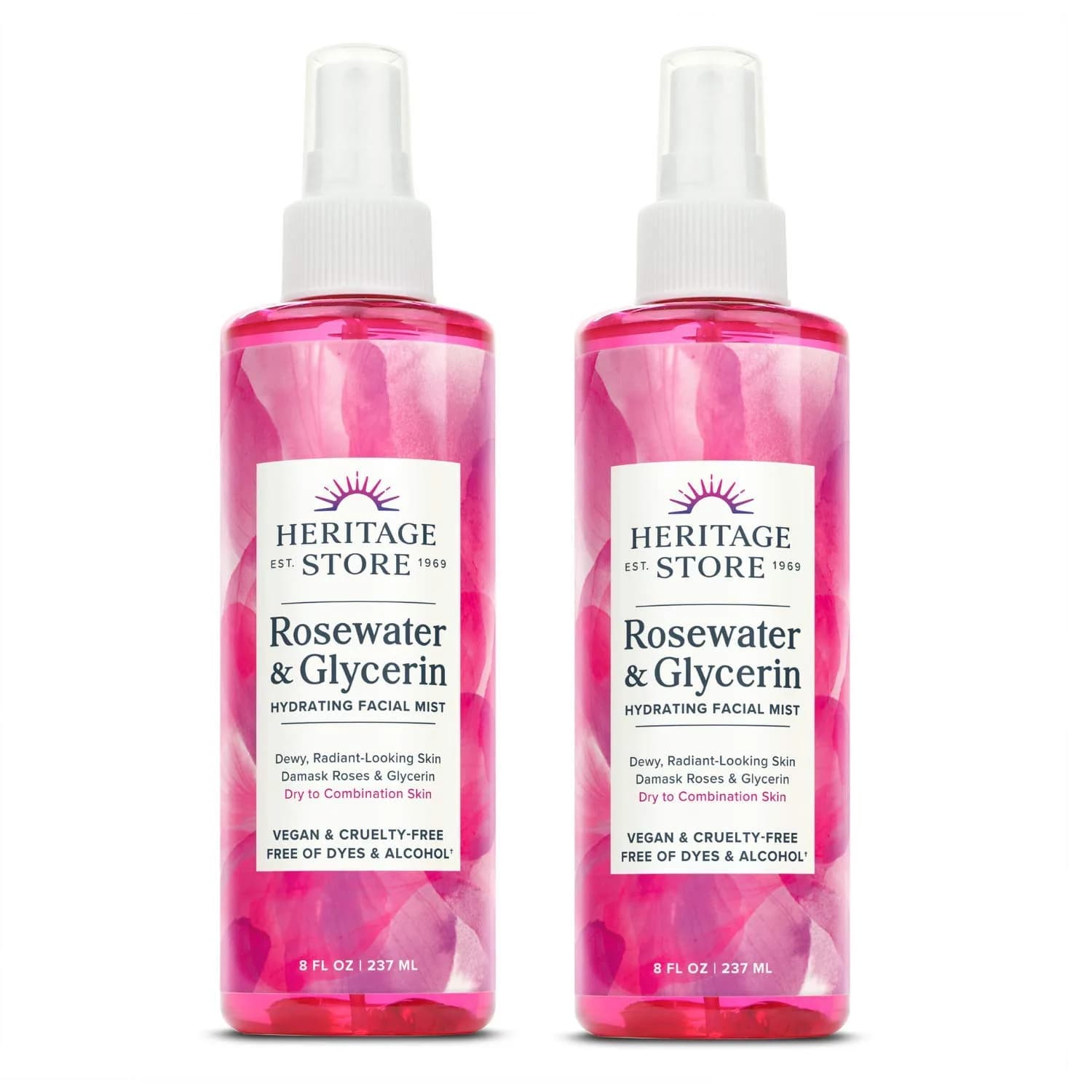 Heritage Store Rosewater with Glycerin | 8 Fl Oz Mist for Skin & Hair | Vegan, Natural, Hydrating — 8 Fl Oz