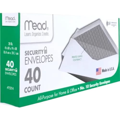 Mead #10 Envelopes Letter Size 4-1/8" x 9-1/2" | Privacy Security Lining thumbnail 2