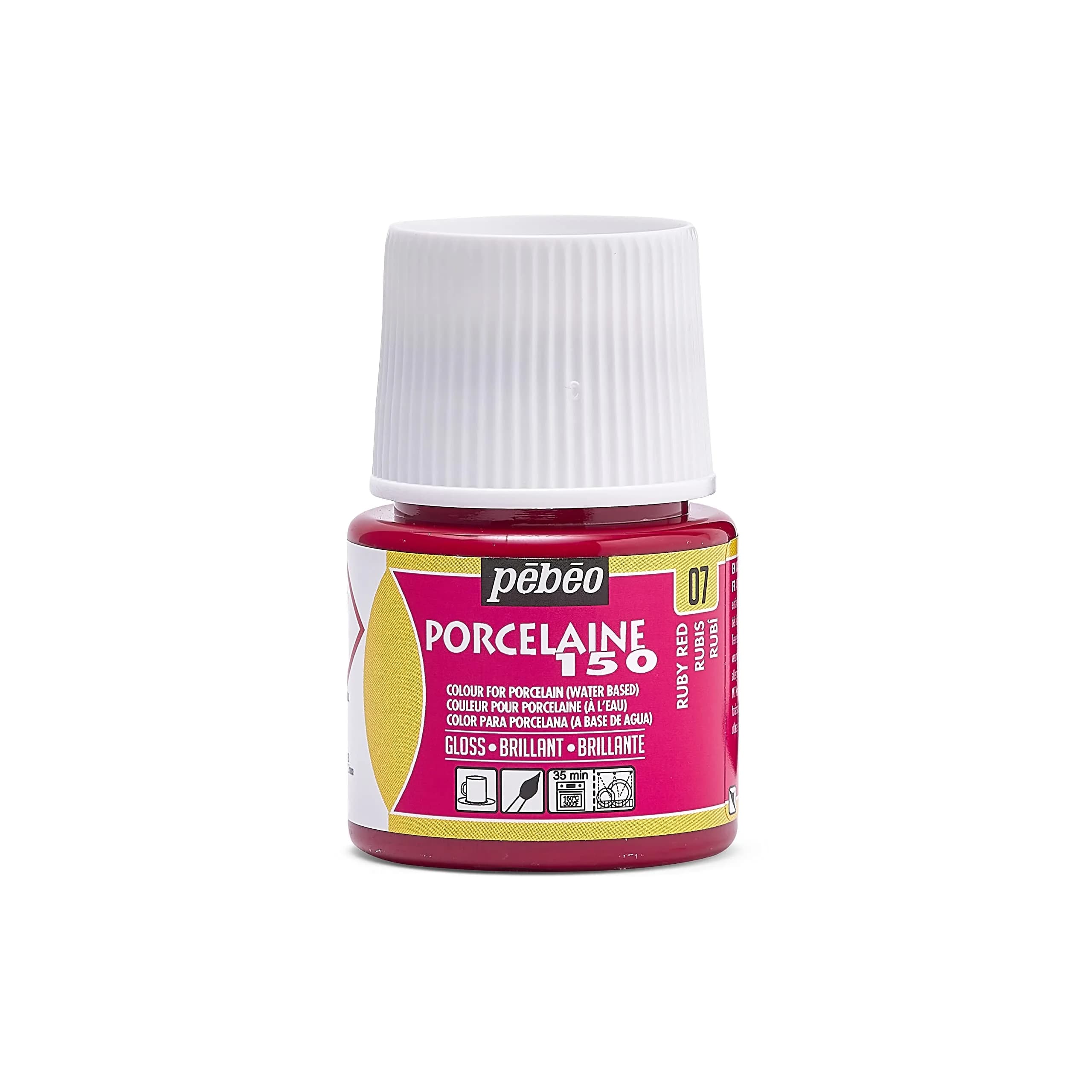 PEBEO Porcelaine 150 Ceramic Paint - Water-Based High-Gloss Color Paints for Porcelain, 45 ml Bottle, Ruby Red - main product image