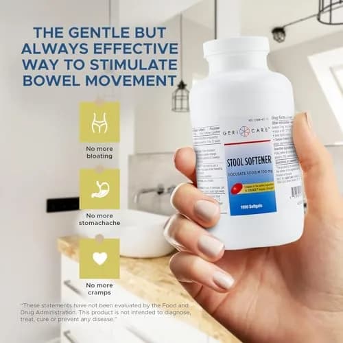 GeriCare Docusate Sodium Stool Softener 100mg | 1000 Gel Caps for Constipation Relief thumbnail 4