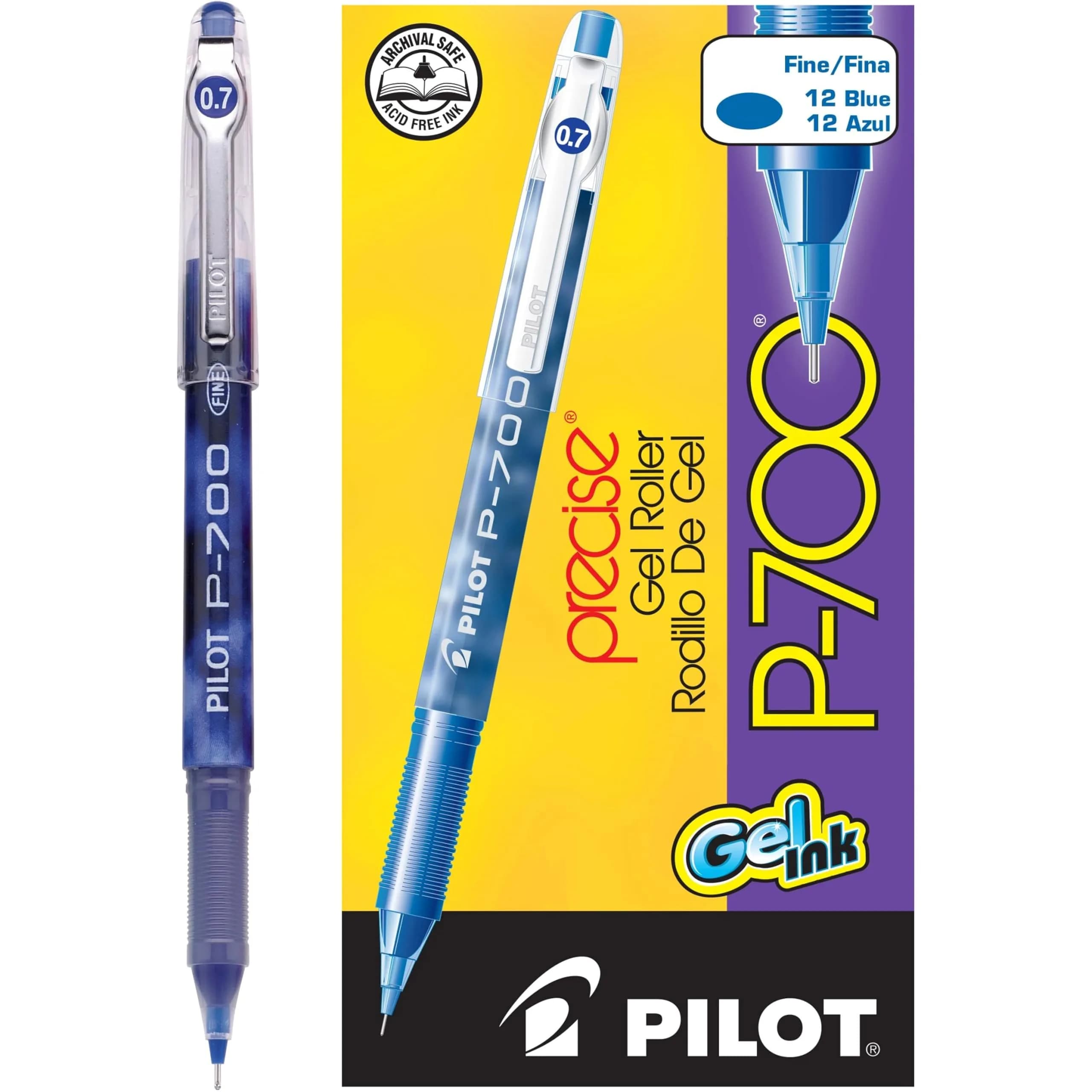 Pilot Precise P-700 Gel Ink Rolling Ball Pens, Fine Point 0.7mm, Black Ink, 12 Count | Smooth Writing Gel Pens — Blue / Fine Point