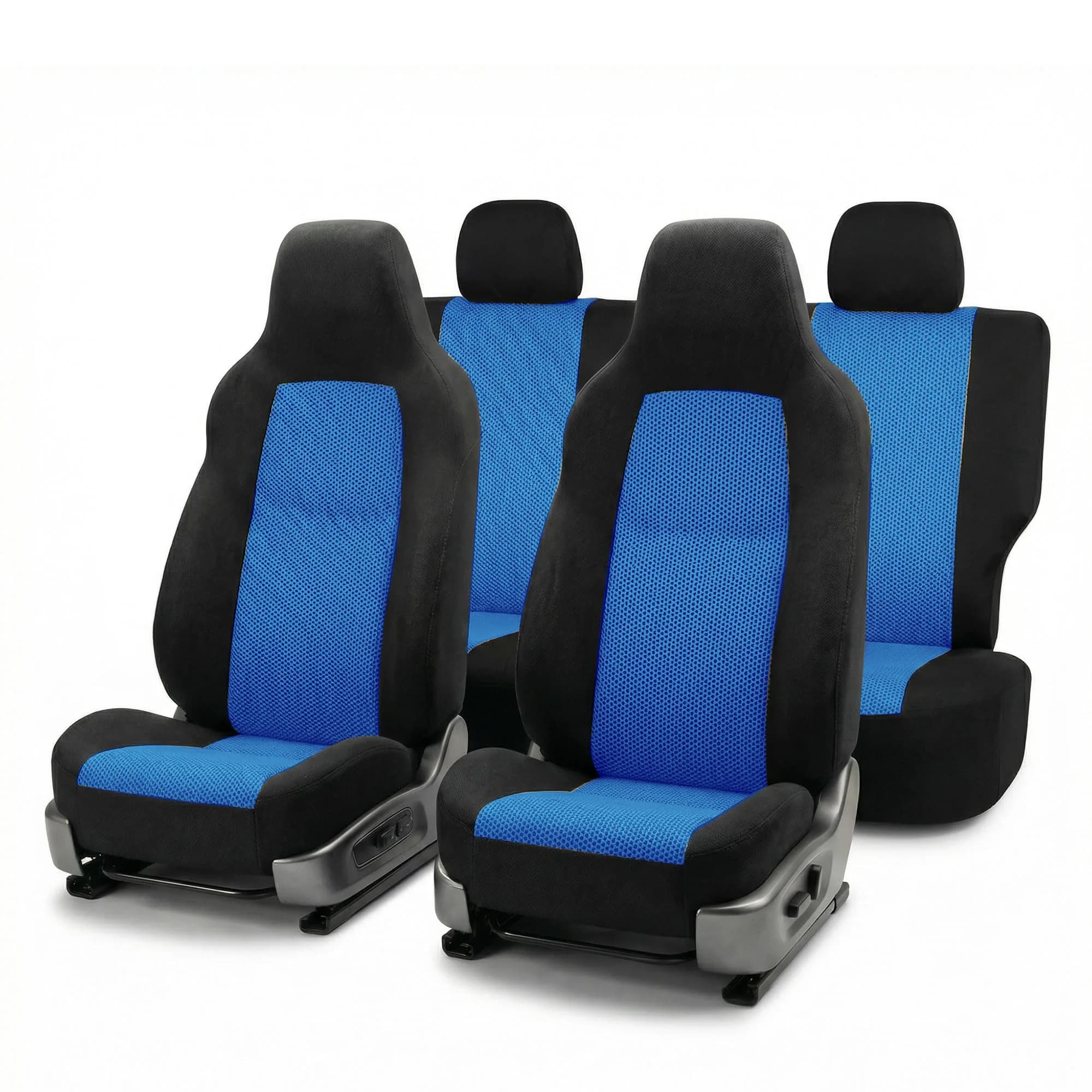FH Group Automotive Full Car Seat Covers for SUV, Trucks, Sedan and More - Universal Fit Front High Back & Rear Solid Bench Design Interior Accessories - 3D Air Mesh Fabric Center Panel - Blue | Breathable & Washable