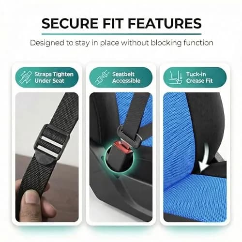 FH Group Automotive Full Car Seat Covers for SUV, Trucks, Sedan and More - Universal Fit Front High Back & Rear Solid Bench Design Interior Accessories - 3D Air Mesh Fabric Center Panel - Blue | Breathable & Washable thumbnail 4