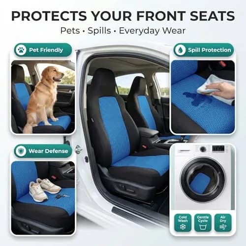 FH Group Automotive Full Car Seat Covers for SUV, Trucks, Sedan and More - Universal Fit Front High Back & Rear Solid Bench Design Interior Accessories - 3D Air Mesh Fabric Center Panel - Blue | Breathable & Washable thumbnail 5