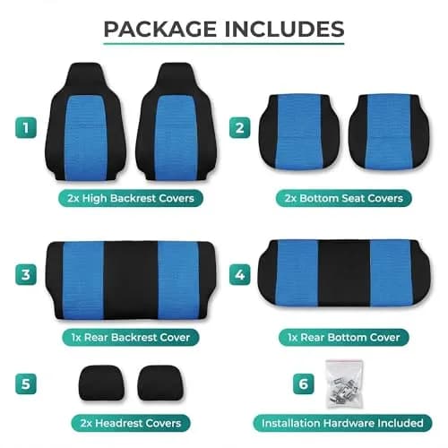 FH Group Automotive Full Car Seat Covers for SUV, Trucks, Sedan and More - Universal Fit Front High Back & Rear Solid Bench Design Interior Accessories - 3D Air Mesh Fabric Center Panel - Blue | Breathable & Washable thumbnail 7
