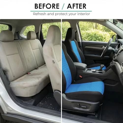 FH Group Automotive Full Car Seat Covers for SUV, Trucks, Sedan and More - Universal Fit Front High Back & Rear Solid Bench Design Interior Accessories - 3D Air Mesh Fabric Center Panel - Blue | Breathable & Washable thumbnail 8