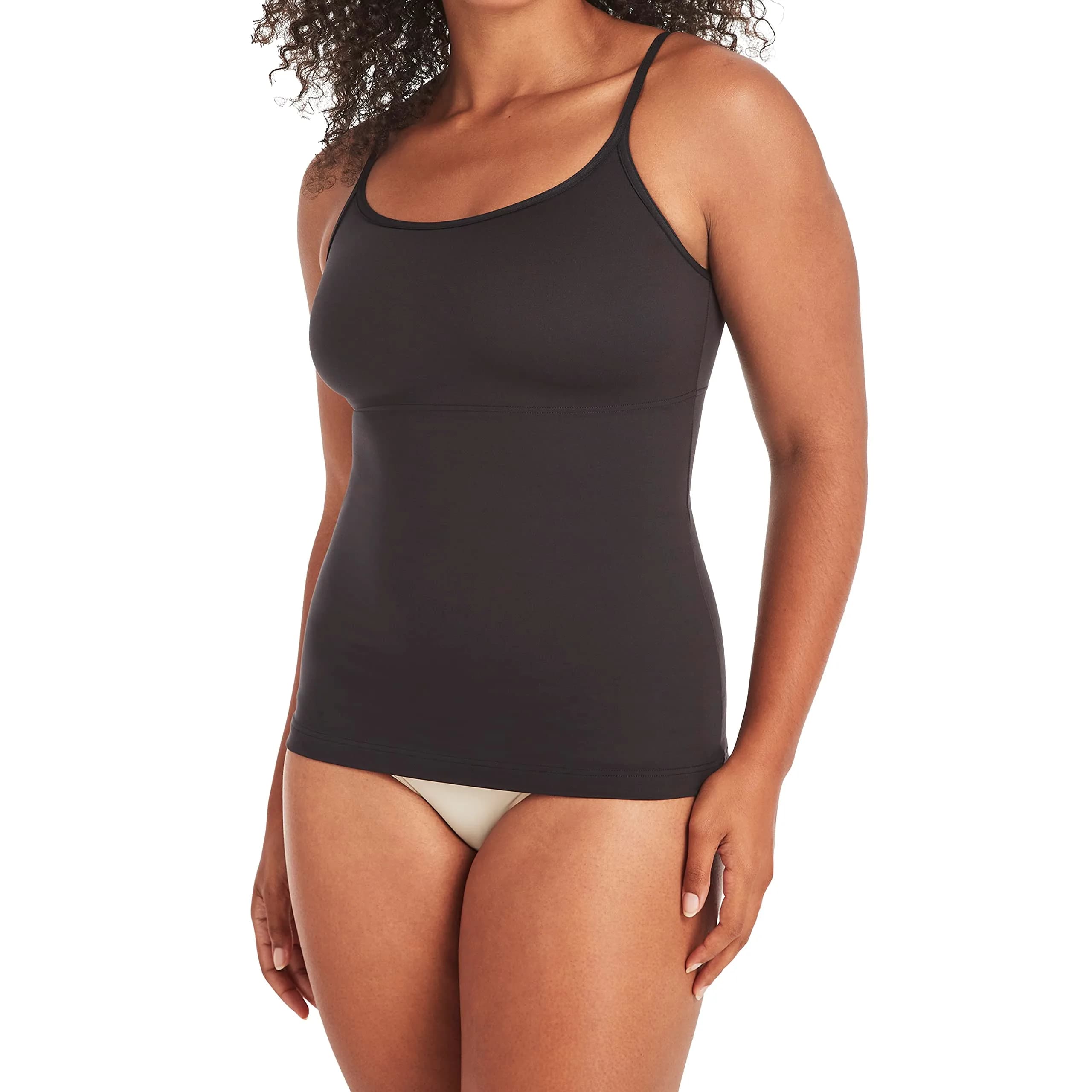 Maidenform Long Length Cami, Firm Control Microfiber Shaping Tank Top, Black, Medium US | Smooths from hips to bust